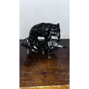 Elephants CAST IRON Metal Vintage Set Of 3 Pc Black 8”&4”hollow Inside
